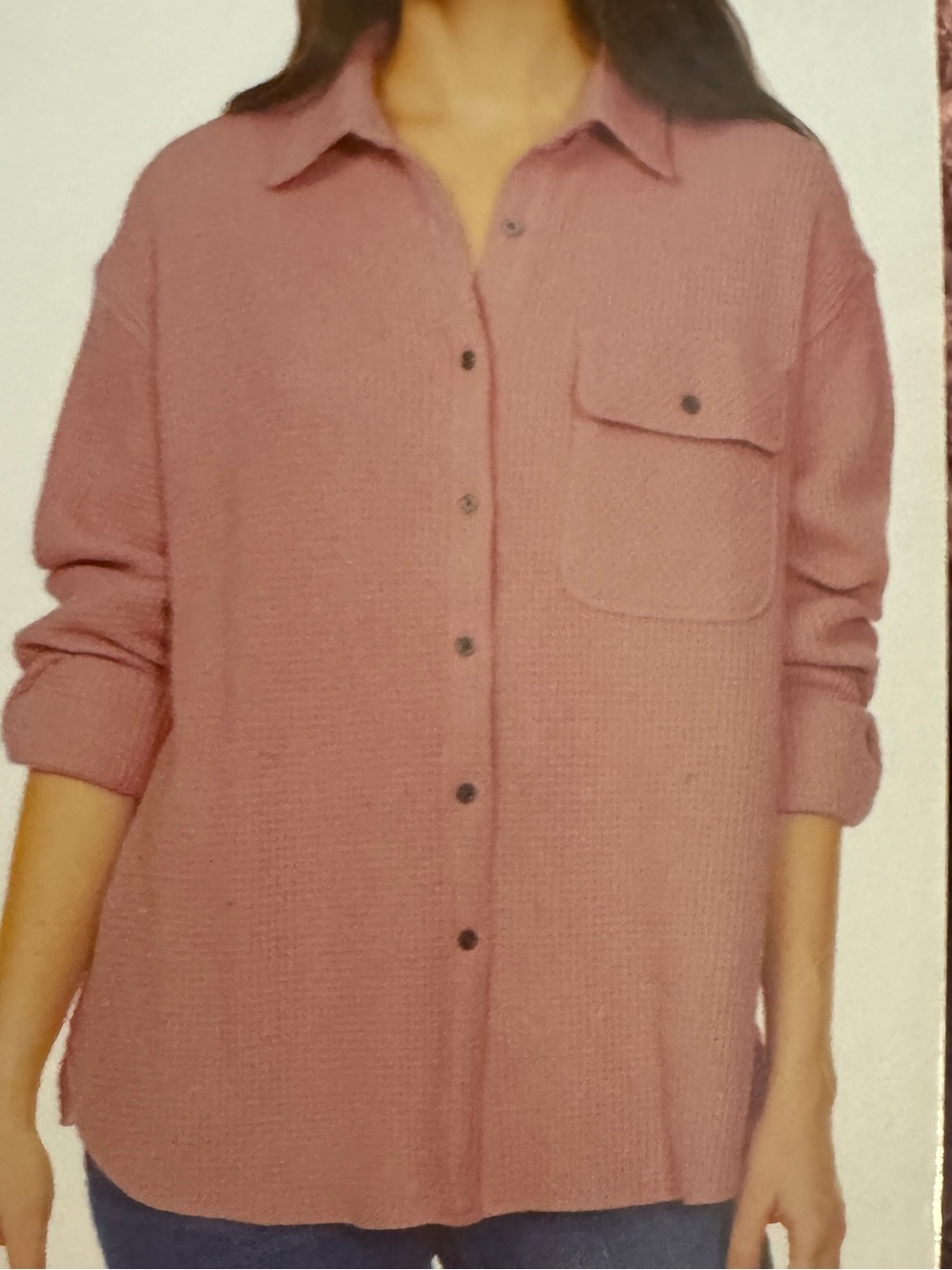 Small pink waffle button up shirt